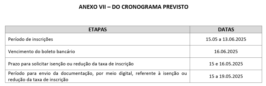 cronograma do Processo Seletivo da SEDUC - SP